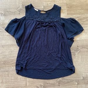 Cold Shoulder Blue Shirt